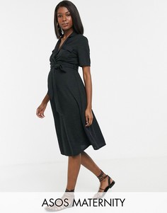 Меланжевое платье-рубашка миди с поясом ASOS DESIGN Maternity-Зеленый