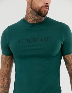 Облегающая футболка с принтом \Authentique\" на груди ASOS DESIGN-Зеленый