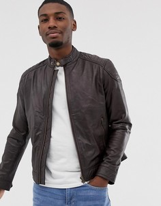 Коричневая кожаная куртка со стеганой отделкой Barneys Originals-Черный