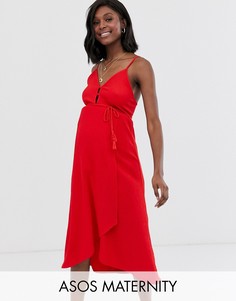 Сарафан миди с запахом и поясом ASOS DESIGN Maternity-Красный