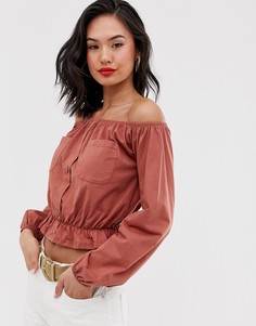 Топ с широким вырезом и карманами в стиле милитари ASOS DESIGN-Розовый