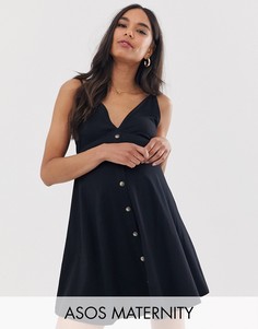 Свободное платье мини на пуговицах ASOS DESIGN Maternity-Черный