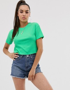 Зеленая укороченная футболка в крупный рубчик ASOS DESIGN-Зеленый