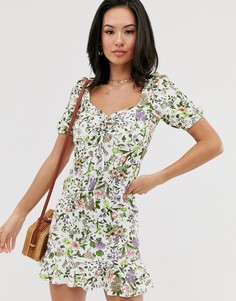 Платье мини с завязкой и цветочным принтом ASOS DESIGN-Мульти