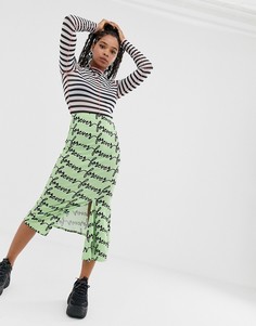 Юбка миди с принтом и разрезом ASOS DESIGN-Мульти