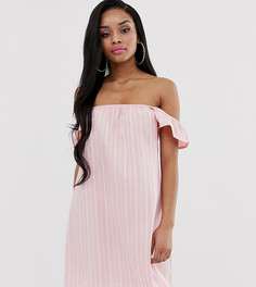 Розовое платье в полоску с открытыми плечами Missguided Petite-Мульти