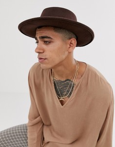 Темно-коричневая шляпа с широкими полями ASOS DESIGN-Коричневый