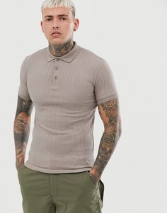 Бежевое облегающее поло в рубчик ASOS DESIGN-Бежевый