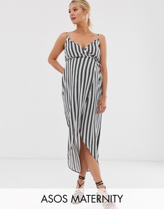 Платье макси на бретельках с запахом в полоску ASOS DESIGN Maternity-Мульти