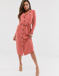 Платье-рубашка миди в стиле милитари на пуговицах ASOS DESIGN-Розовый