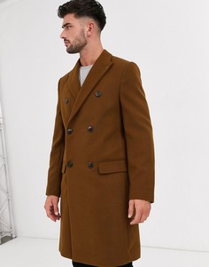 Двубортное пальто рыжего цвета Burton Menswear-Светло-коричневый