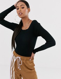 Черное трикотажное боди с квадратным вырезом Missguided-Черный