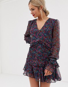 Платье мини с длинными рукавами и цветочным принтом Stevie May mercy-Мульти