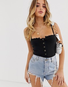 Боди на пуговицах с оборкой на кромке Missguided-Черный