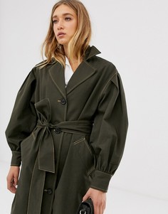 Тренч с объемными рукавами ASOS DESIGN-Зеленый