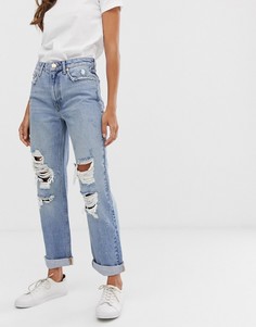 Светлые рваные джинсы бойфренда River Island-Синий