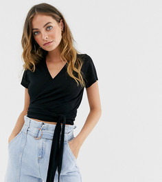 Топ с запахом ASOS DESIGN Petite-Черный