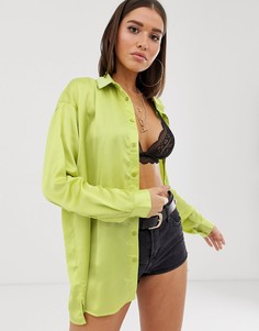 Желтая атласная oversize-рубашка Missguided-Зеленый