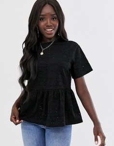 Черный свободный топ с вышивкой ASOS DESIGN