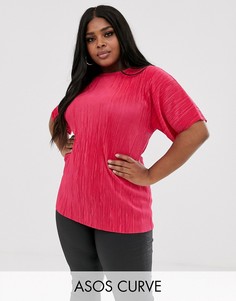 Плиссированная футболка ASOS DESIGN Curve-Розовый