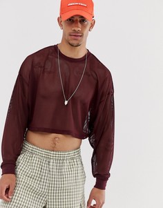 Сетчатый укороченный лонгслив бордового цвета ASOS DESIGN-Красный