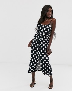 Платье макси в горошек с поясом ASOS DESIGN-Мульти