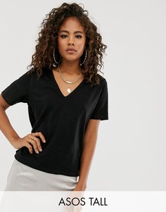 Черная трикотажная футболка с v-образным вырезом ASOS DESIGN Tall-Черный