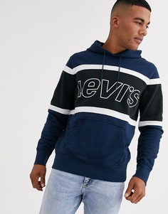 Темно-синий худи с черными вставками колор блок и логотипом на груди Levis Levis®