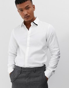 Белая приталенная саржевая рубашка с контрастной отделкой ASOS DESIGN-Белый