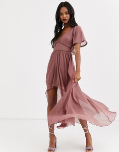 Платье макси с кружевной отделкой и асимметричным краем ASOS DESIGN-Фиолетовый