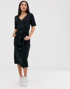 Платье миди на пуговицах с поясом и карманами ASOS DESIGN-Черный