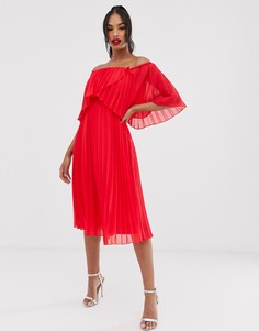 Плиссированное двухслойное платье миди ASOS DESIGN-Красный