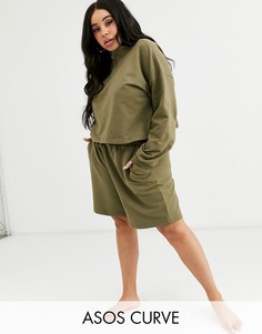 Домашние шорты и свитер на молнии ASOS DESIGN Curve-Зеленый