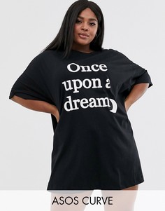 Футболка для сна с надписью \once upon a dream\" ASOS DESIGN Curve-Черный