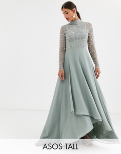 Платье макси с отделкой на лифе и юбкой с запахом ASOS DESIGN Tall-Мульти