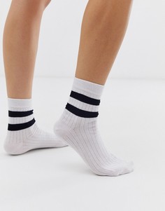Носки в рубчик с полосками ASOS DESIGN-Белый