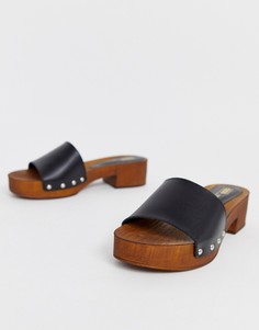 Черные кожаные сандалии-мюли на каблуке ASOS DESIGN - Transit-Черный