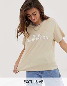 Бежевая футболка с надписью \new generation\" Noisy May-Мульти