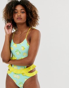 Слитный купальник с оборками и принтом Vero Moda-Мульти