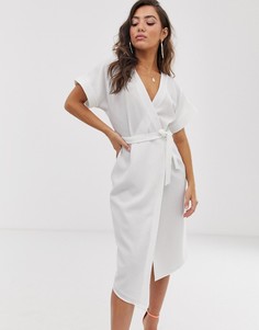 Платье миди с запахом ASOS DESIGN-Белый