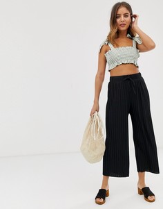 Черные широкие брюки с затягивающимся шнурком Bershka-Черный