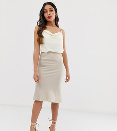 Атласная юбка кремового цвета River Island Petite-Кремовый