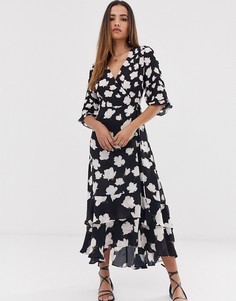 Платье макси с запахом и цветочным принтом AllSaints Delana Caro-Черный