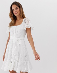 Платье мини с вышивкой ришелье French Connection Circeela-Белый