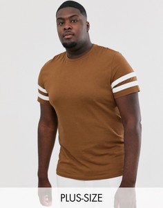 Коричневая футболка из органического хлопка с полосами на рукавах ASOS DESIGN Plus-Коричневый
