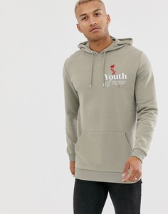 Длинный худи с принтом роз цвета хаки ASOS DESIGN-Зеленый