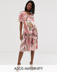 Платье миди на одно плечо с кроп-топом и цветочным принтом ASOS DESIGN Maternity-Мульти