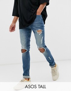 Сине-зеленые супероблегающие джинсы с рваной отделкой ASOS DESIGN Tall-Синий