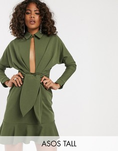 Платье-рубашка мини с баской ASOS DESIGN Tall-Зеленый