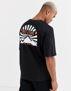 Черная oversize-футболка с принтом на спине Only & Sons-Черный